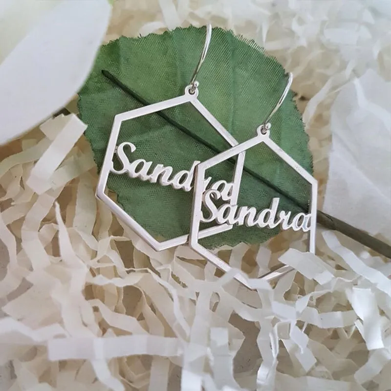 Personalized Hexagon Name Earring