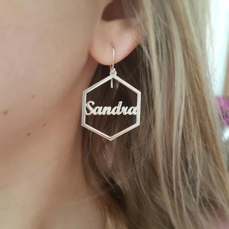 Personalized Hexagon Name Earring