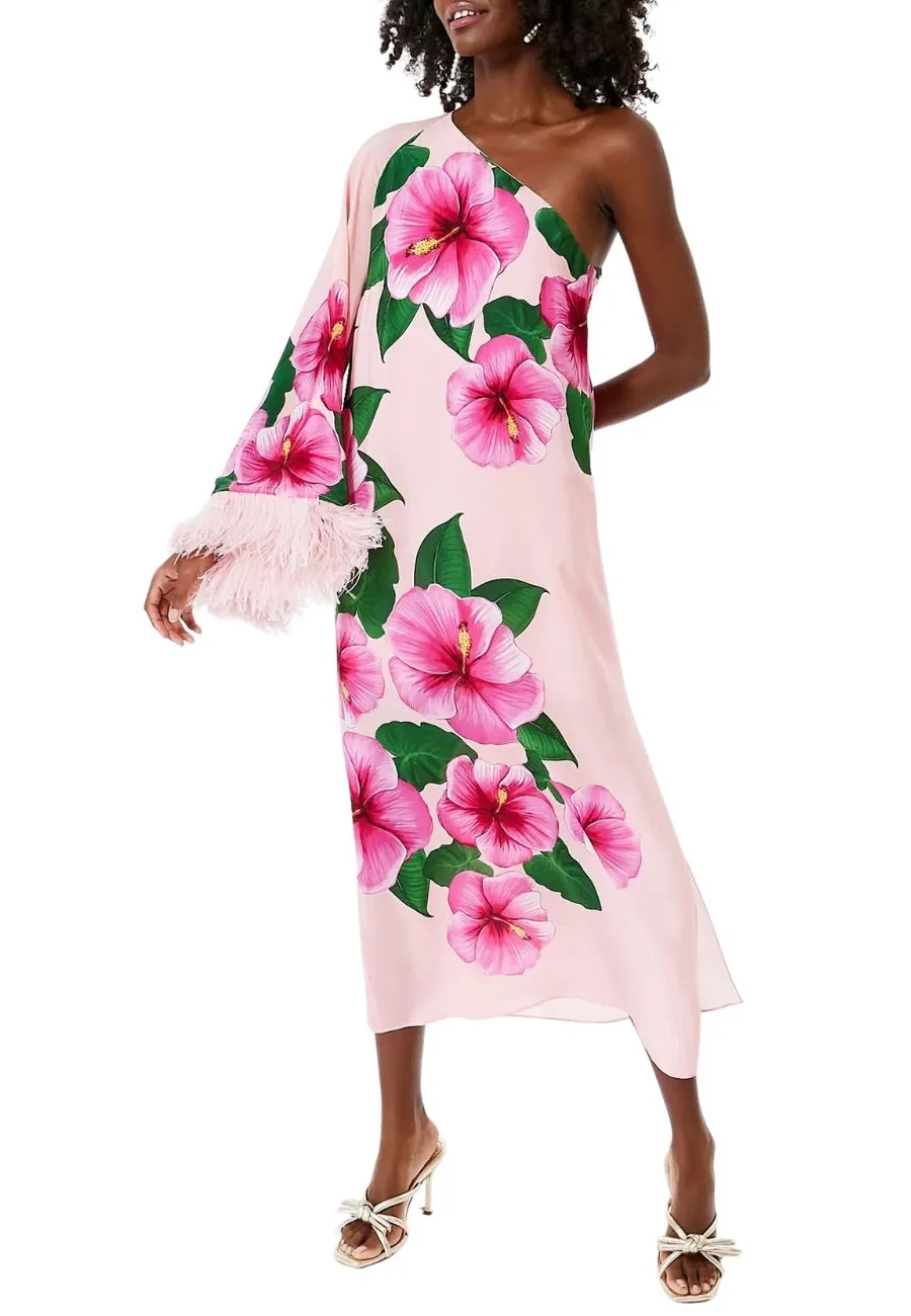 Pink Audrey One Shoulder Big Floral Print Dress