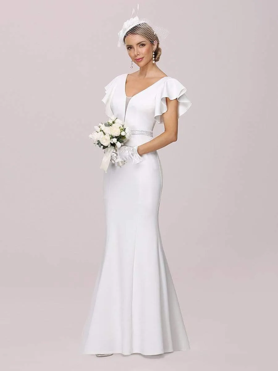 Plain Maxi Fishtail Wholesale Wedding Dress with Ruffle Sleeves