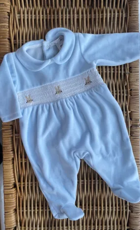 Popys Pale Blue Smocked Style Babygrow 26906 Blue