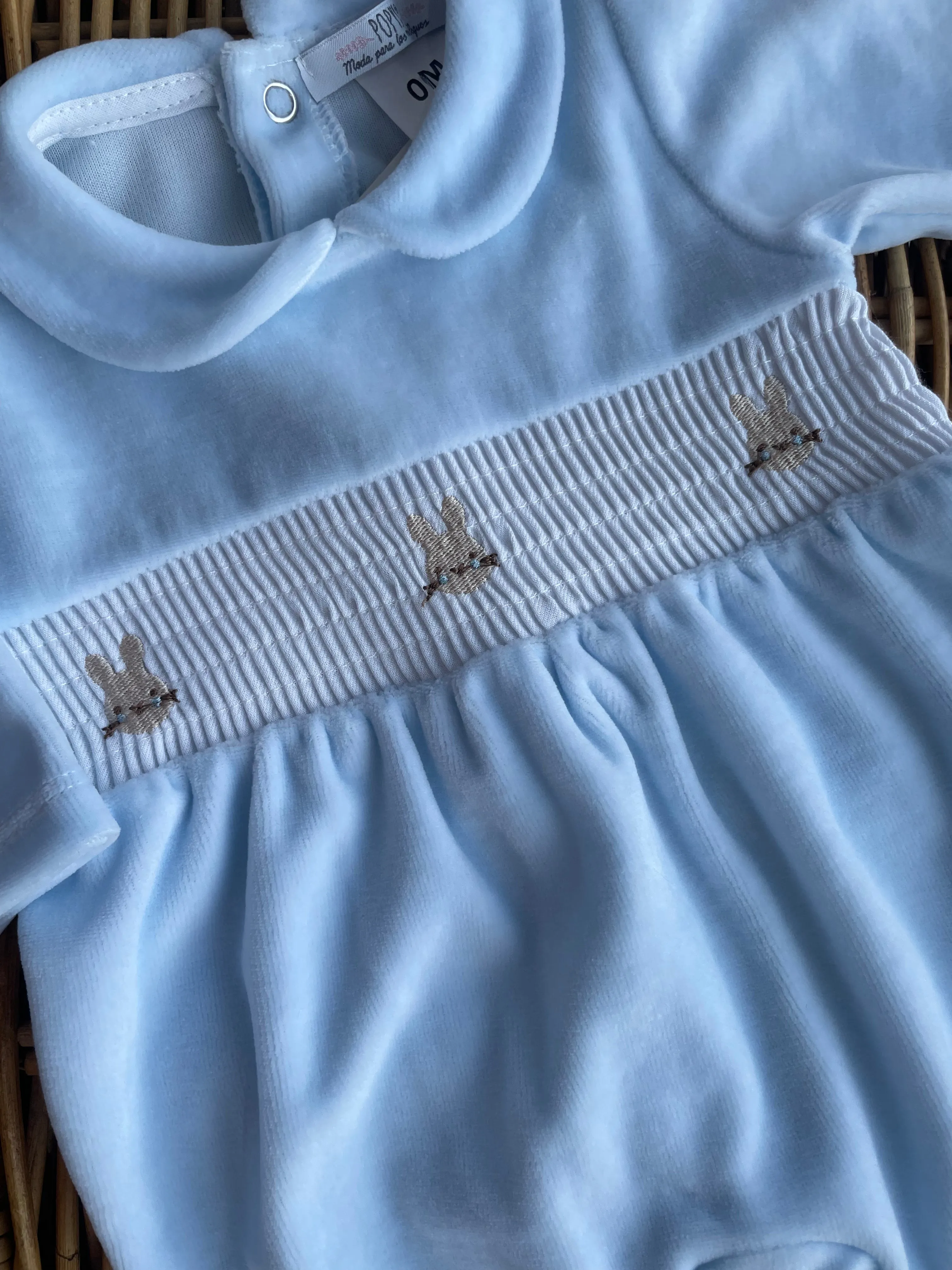 Popys Pale Blue Smocked Style Babygrow 26906 Blue