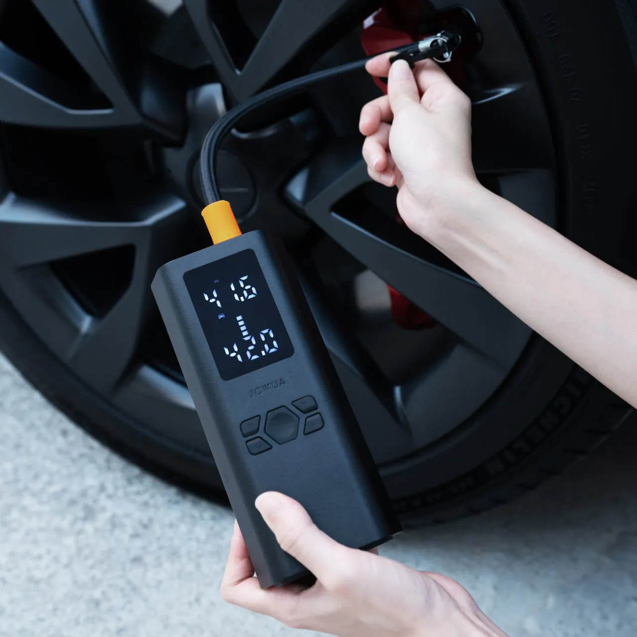 Portable Air Compressor for Tesla & Tire Valve Caps Combo