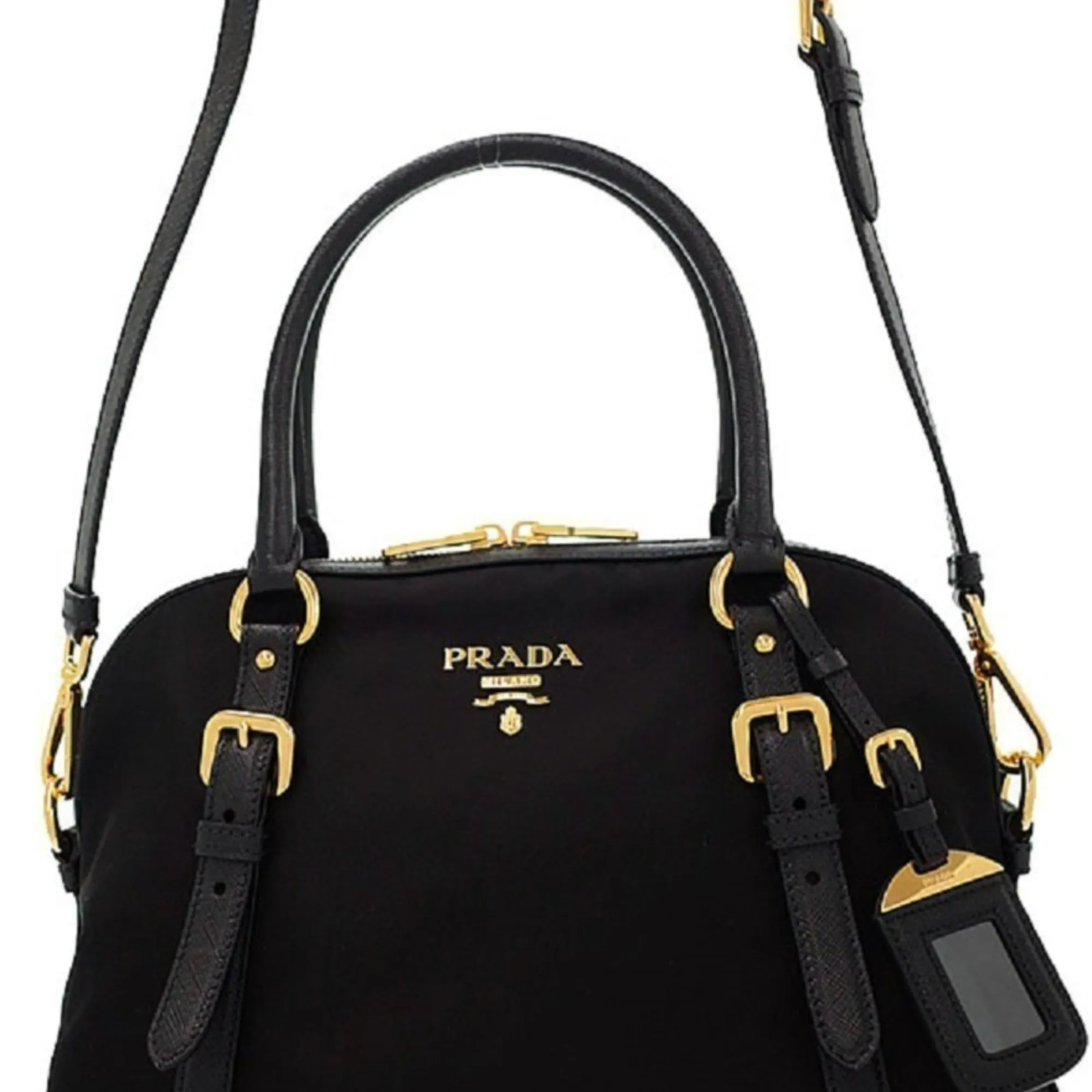 Prada Tessuto Nylon Saffiano Leather Black Satchel Bag