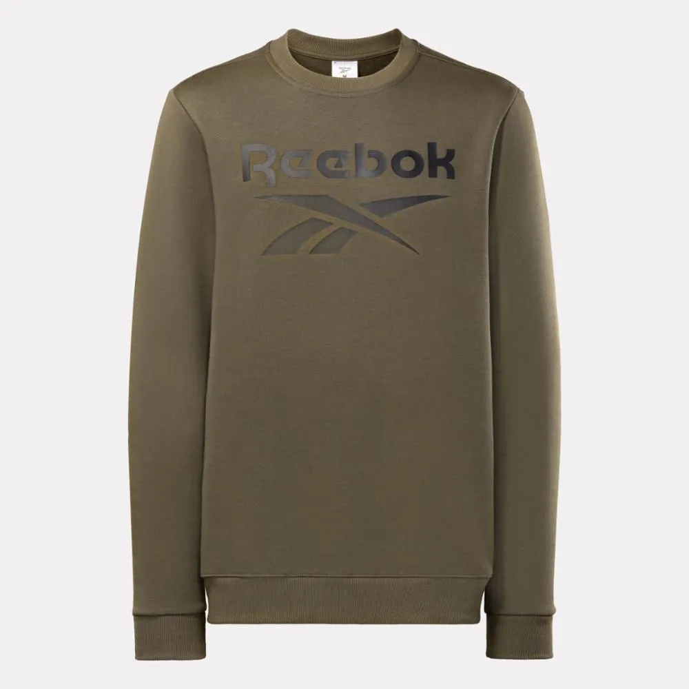 Reebok Apparel Men Reebok Identity Fleece Stacked Logo Sweatshirt ARMY GREEN