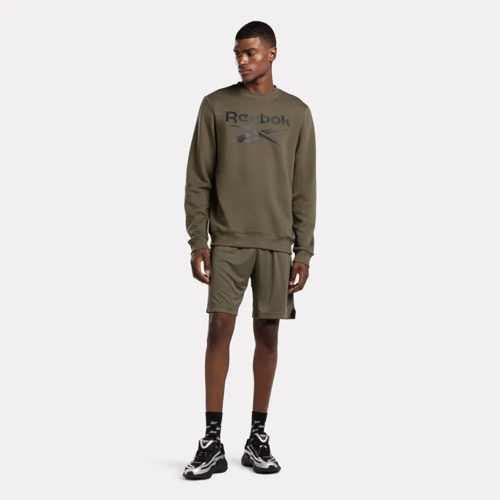 Reebok Apparel Men Reebok Identity Fleece Stacked Logo Sweatshirt ARMY GREEN