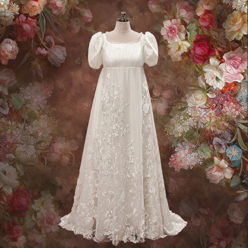 Regency Bridgerton Style Empire Lace Wedding Dress | DAPHNIE