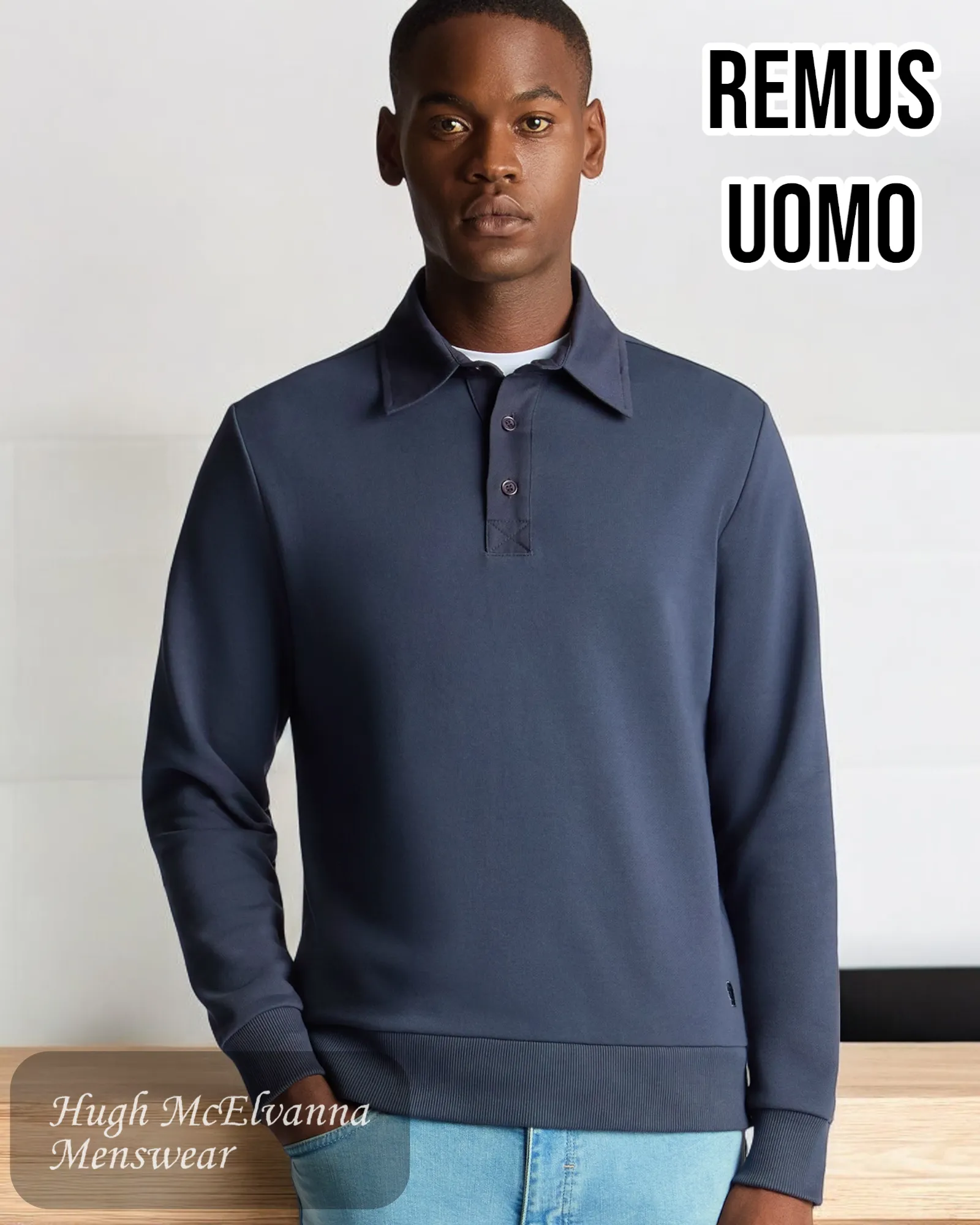 Remus Uomo Navy Long Sleeve Polo Shirt (58813/78)