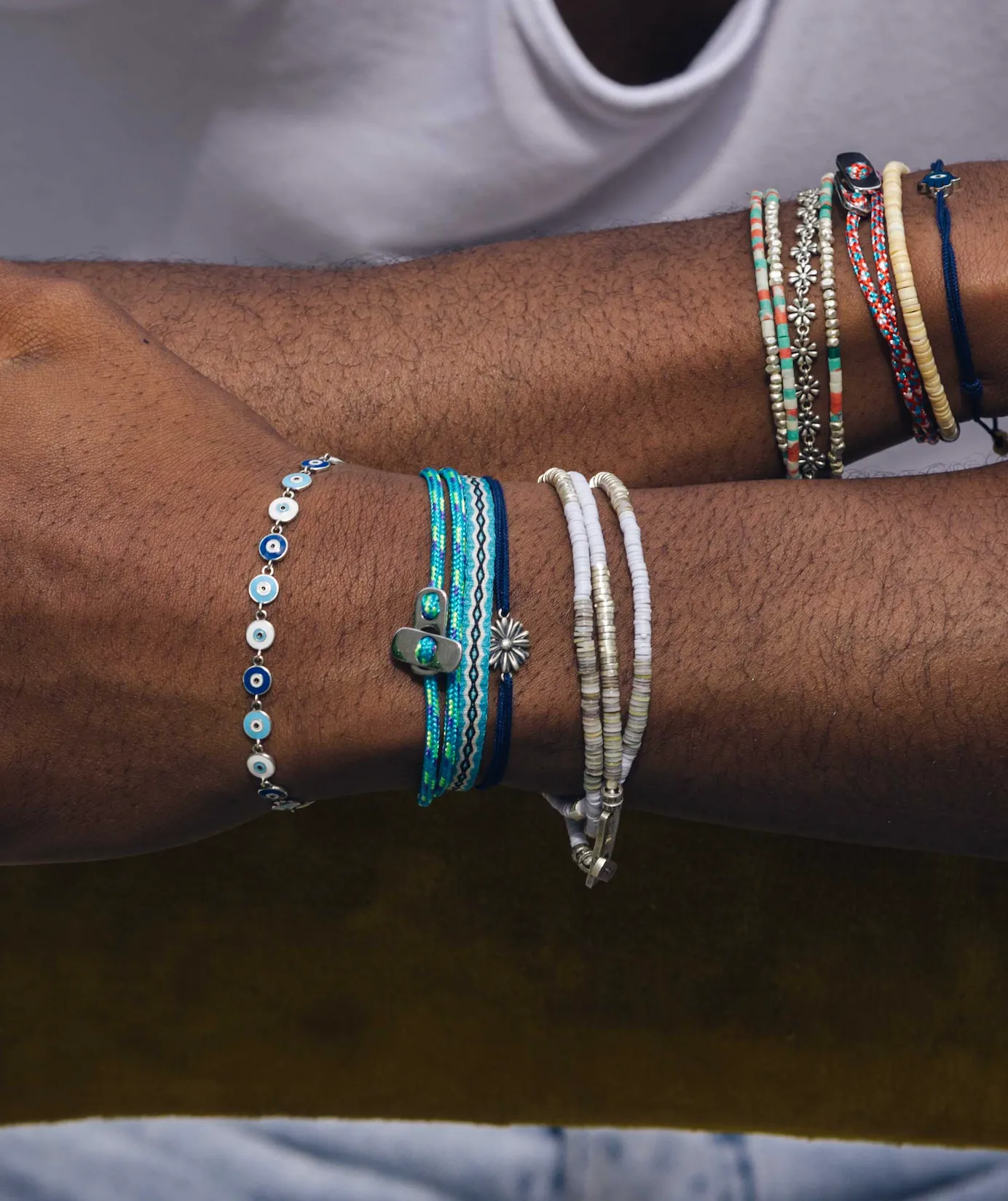 Sailing Cord Bracelet With Silver Clasp (Ocean Blue)