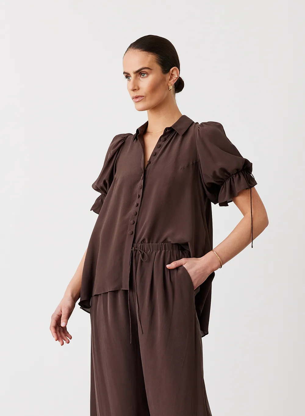 Sara Silk Shirt | Chocolate