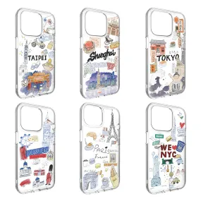 SwitchEasy City Hand-drawn Print Case with AirBarrier Shockproof Clear Case for iPhone 15 Series