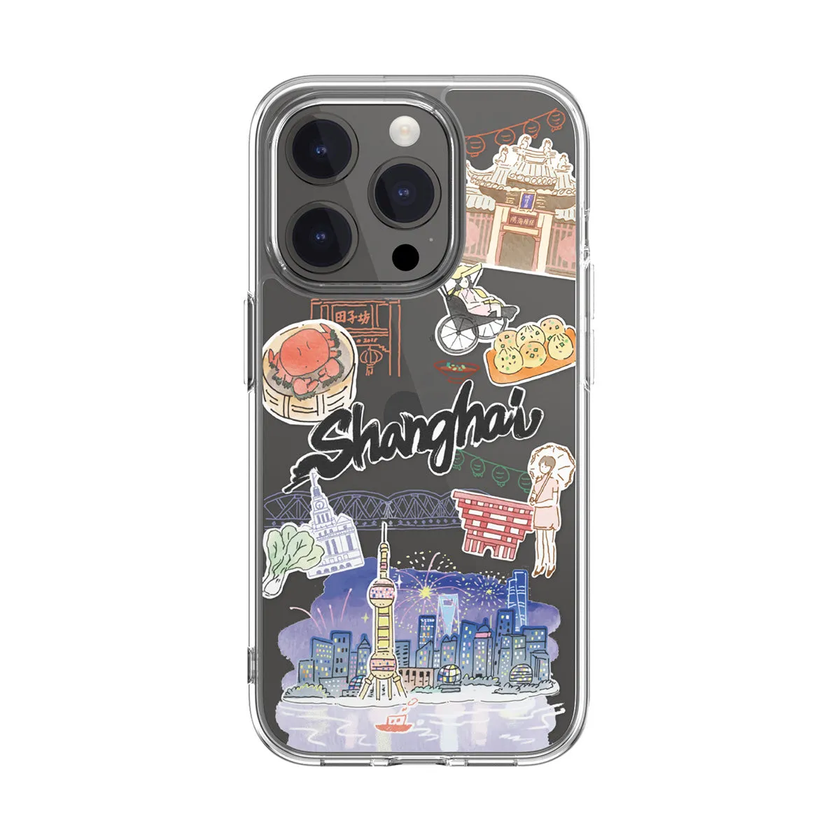 SwitchEasy City Hand-drawn Print Case with AirBarrier Shockproof Clear Case for iPhone 15 Series