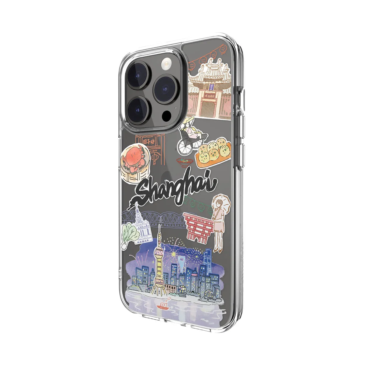 SwitchEasy City Hand-drawn Print Case with AirBarrier Shockproof Clear Case for iPhone 15 Series