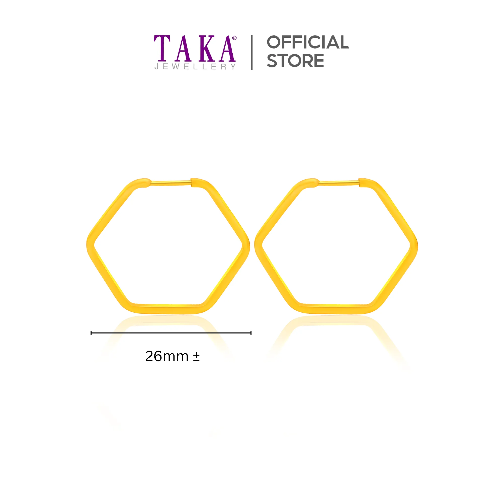 TAKA Jewellery 999 Pure Gold 5G Hexagon Hoop Earrings