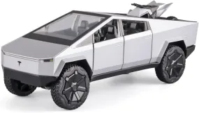 TESLA CYBERTRUCK PICKUP with MOTORCYCLE 1:24 Diecast scale model Alloy Metal pull back toy car for kid with Openable Doors & Light,Music Toy vehicle for kids-Colors as Per Stock