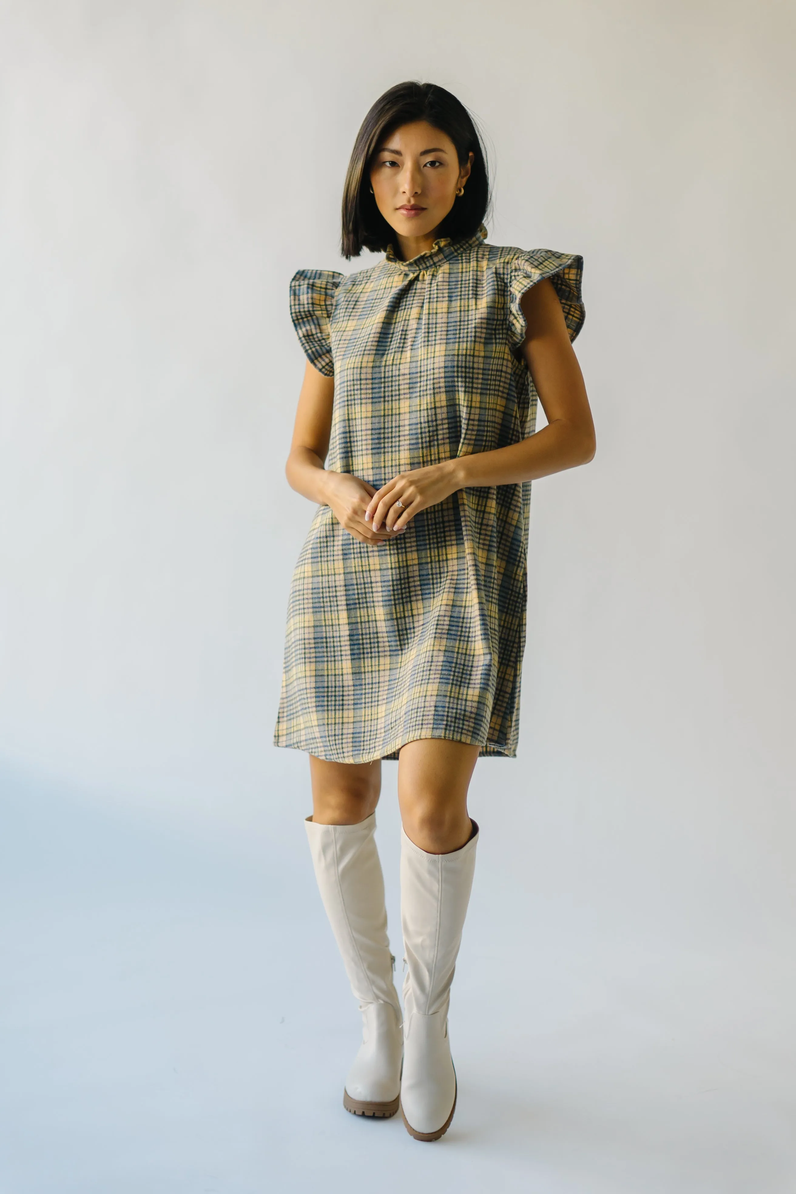 The Sorento Ruffle Detail Dress in Green Plaid