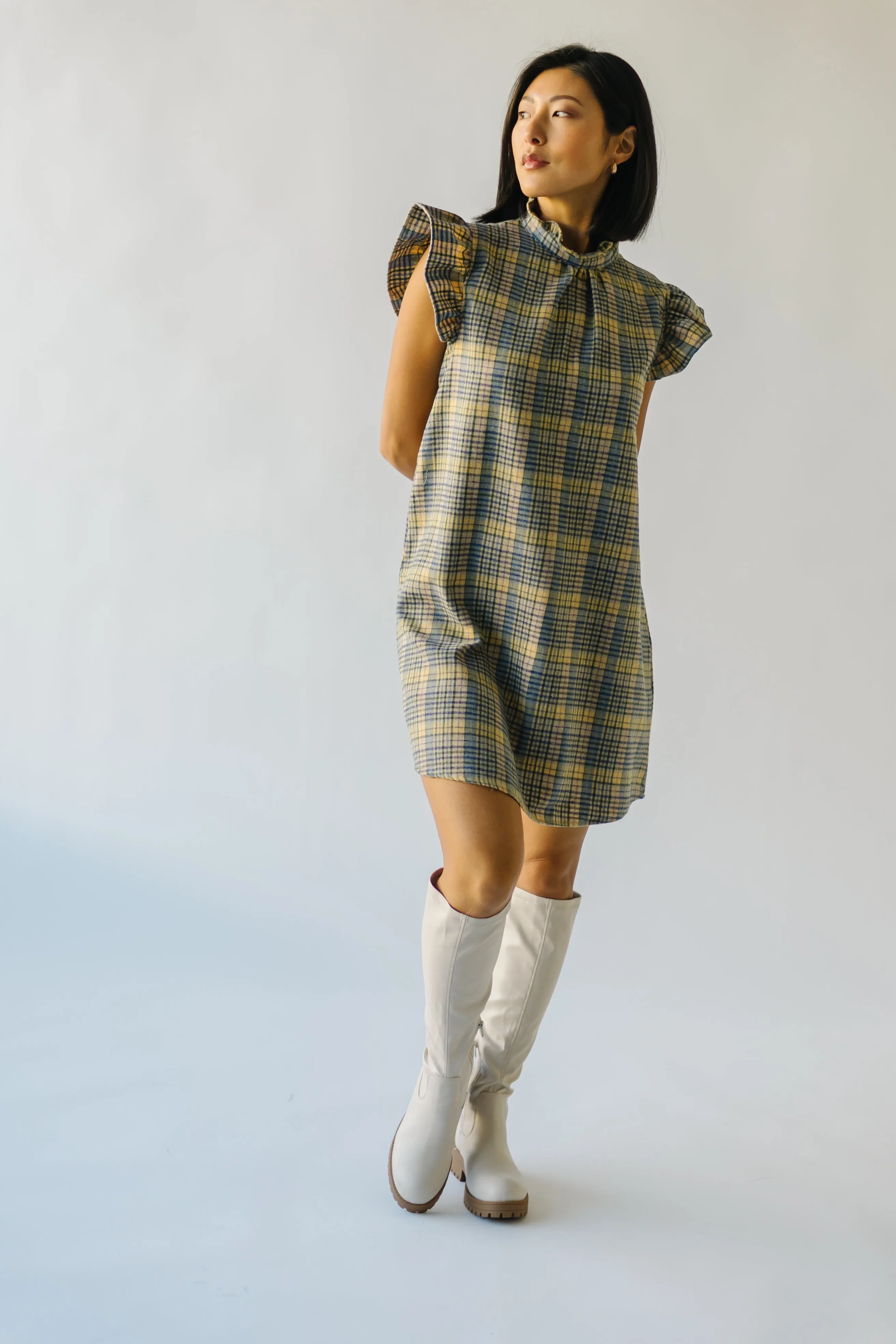 The Sorento Ruffle Detail Dress in Green Plaid