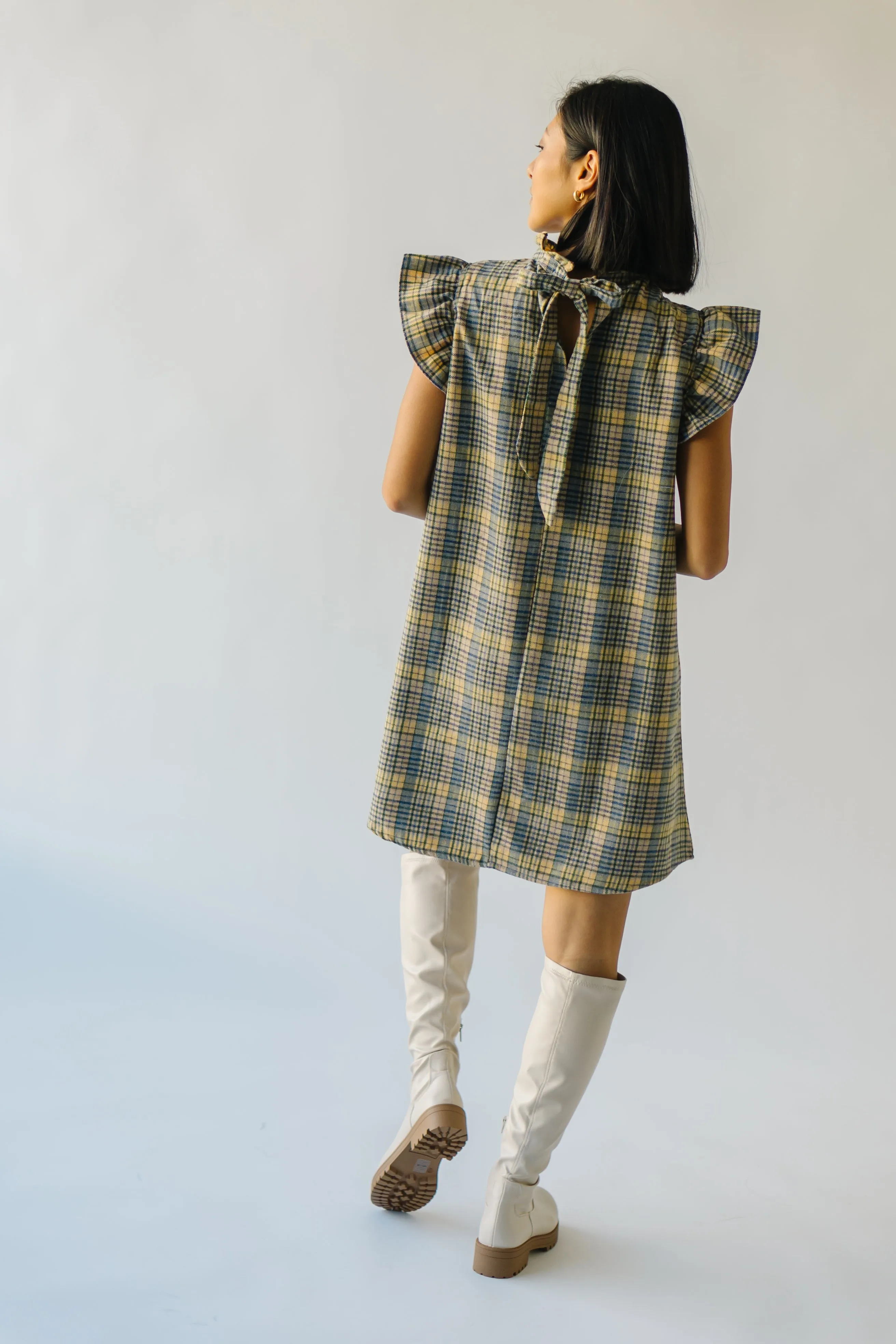 The Sorento Ruffle Detail Dress in Green Plaid