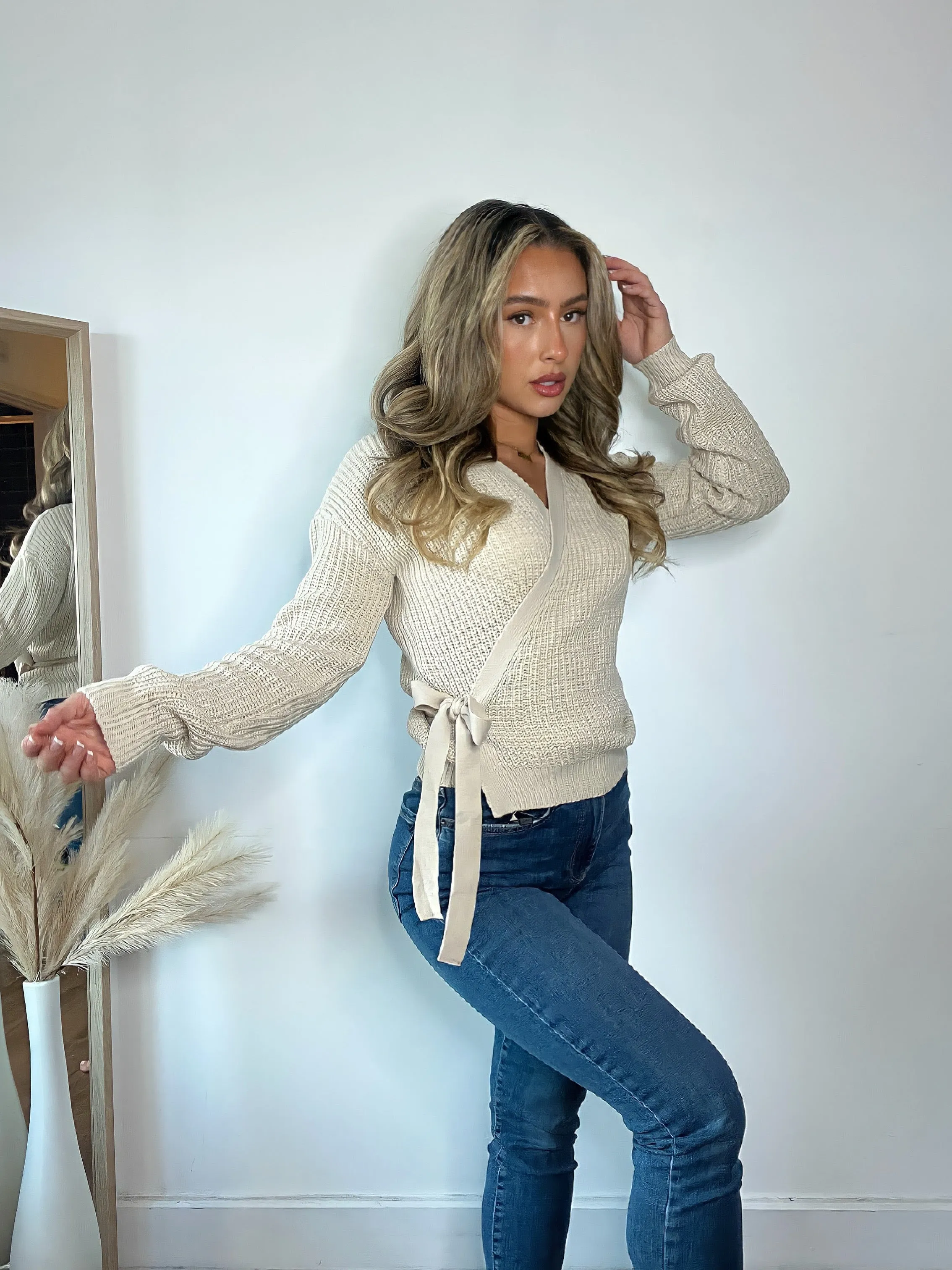 VERO MODA WRAP CARDIGAN IN Beige