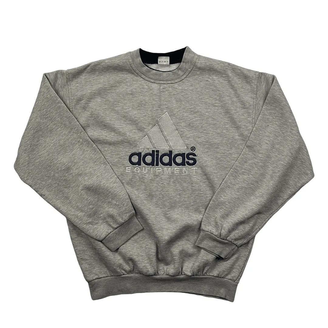 Vintage 90s Grey Adidas Equipment Spell-Out Sweatshirt - Large