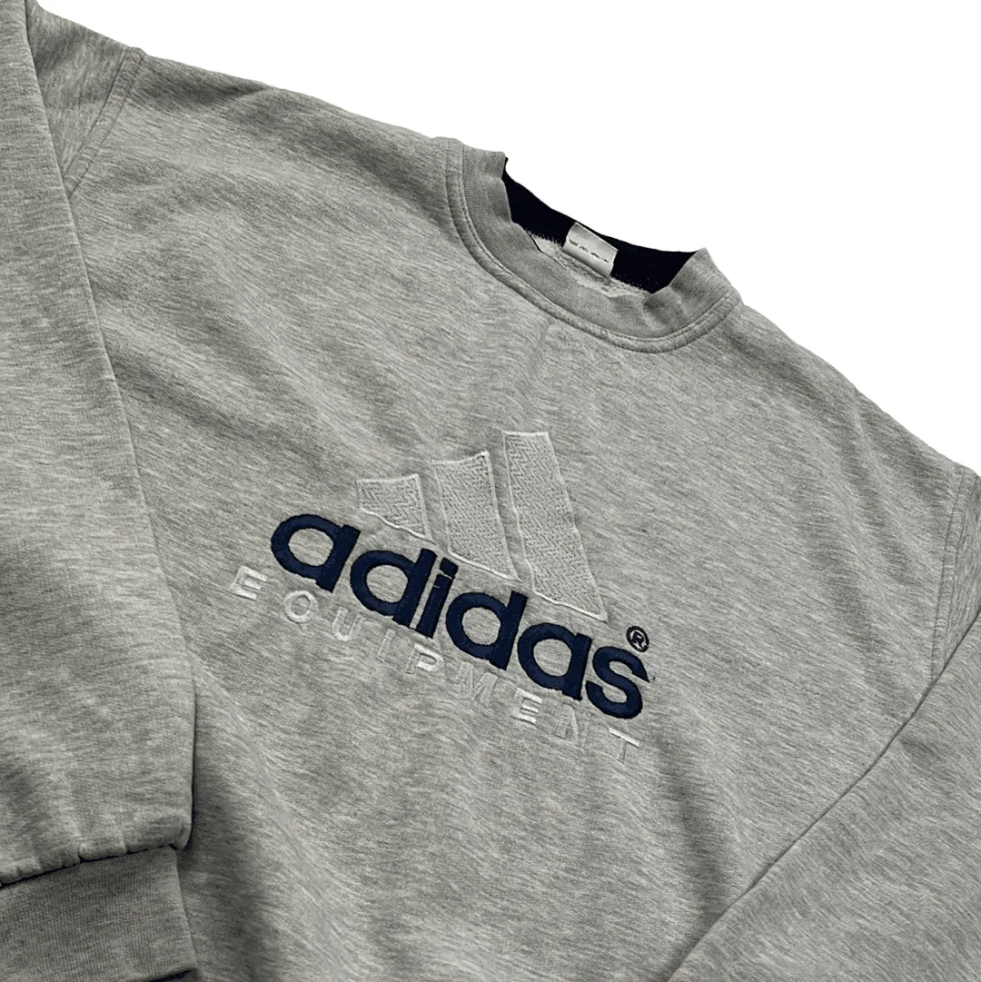 Vintage 90s Grey Adidas Equipment Spell-Out Sweatshirt - Large