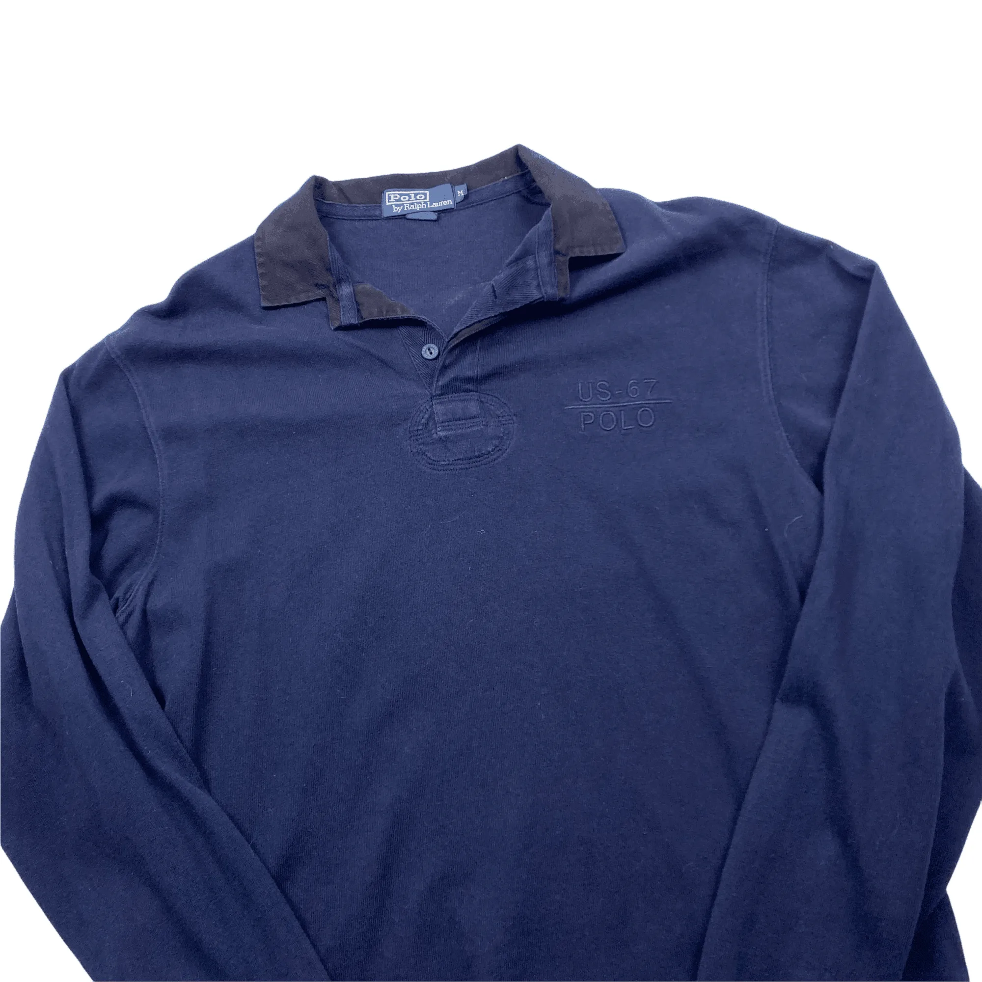 Vintage 90s Navy Blue Ralph Lauren Polo US-67 Long Sleeve Polo Shirt - Medium