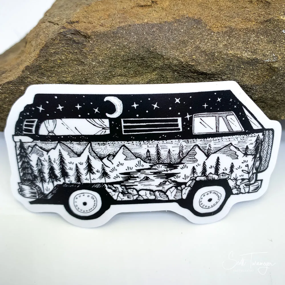 VW Bus Mountain Scene Vinyl Sticker Decal