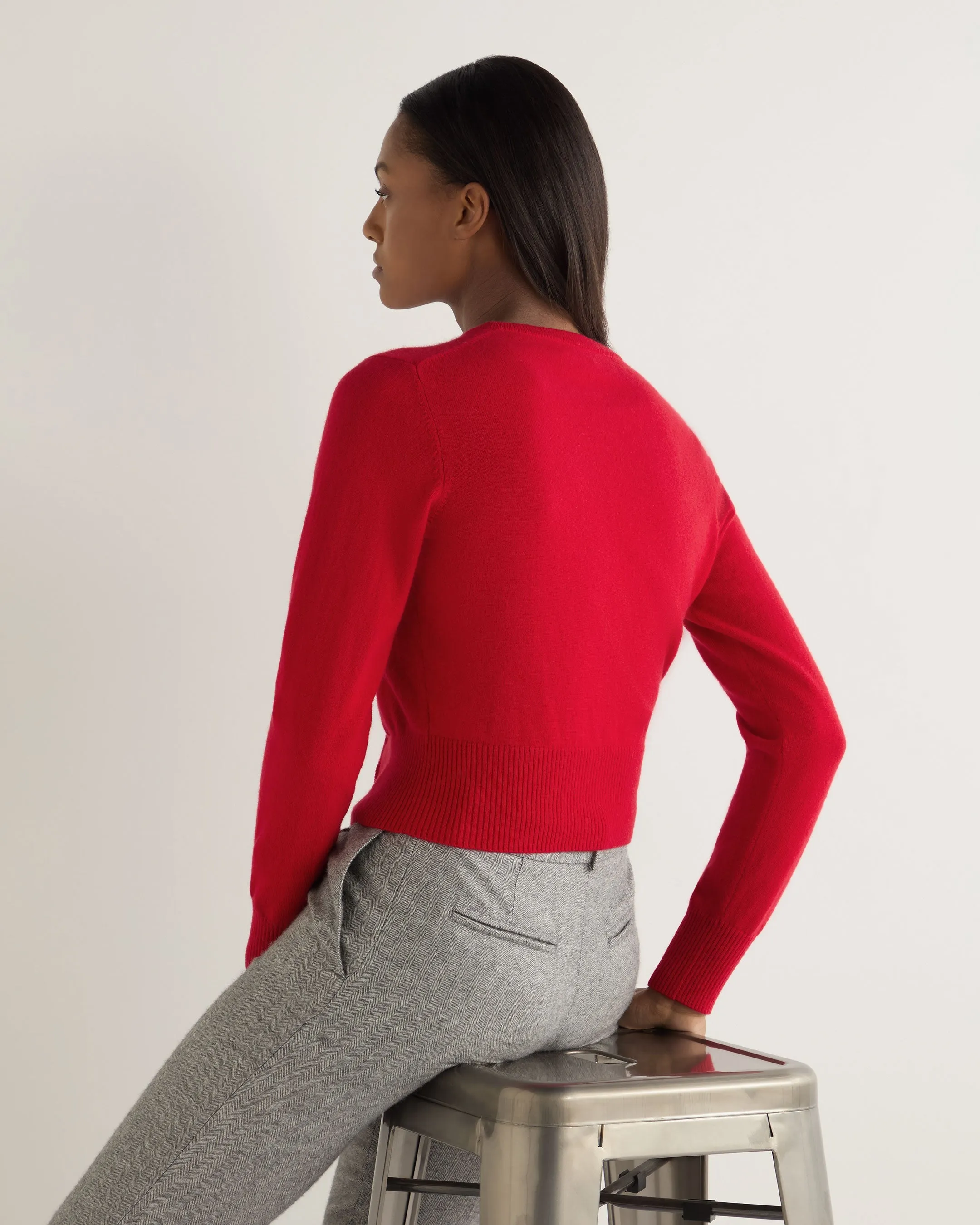 Women's Ivy Cropped Cashmere Cardigan Riding Red