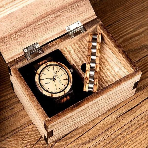 Wooden Watch & Bracelet Set