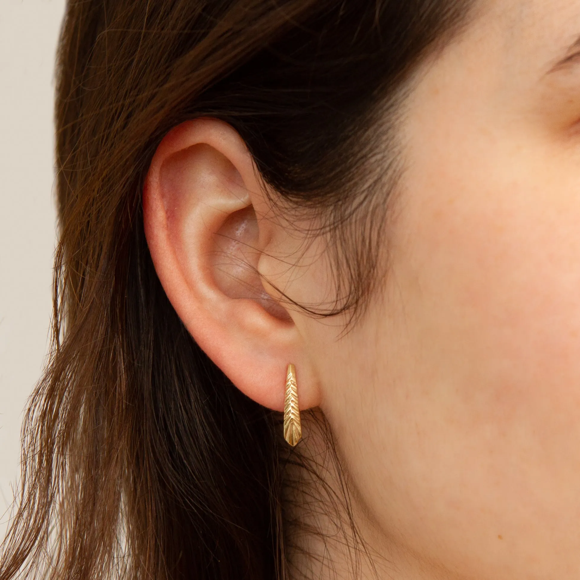 Yellow Gold Tapered Herringbone Stud Earrings