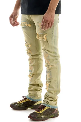 Yellow Stacked Jeans in Washed Stretch Denim